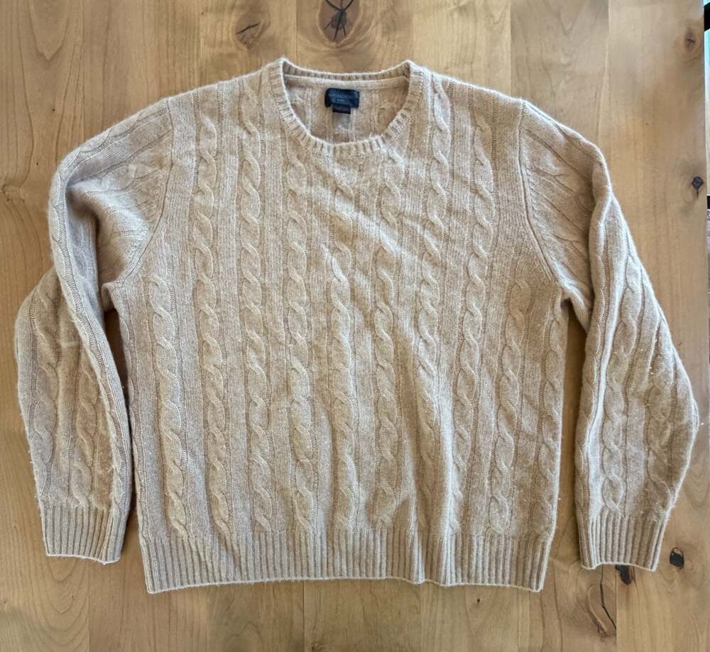 Magaschoni Man 100% Cashmere Cable Knit Sweater Tan Xl